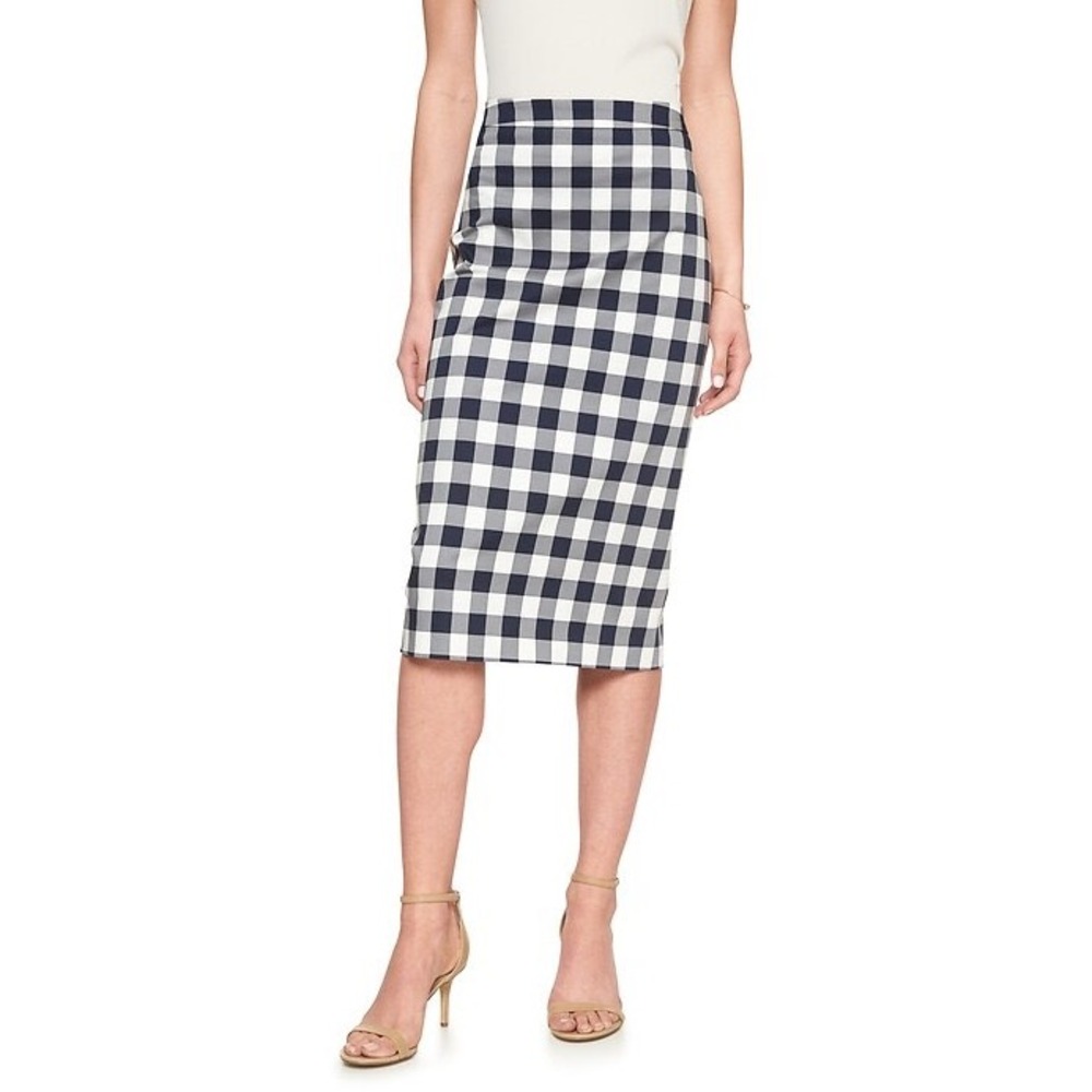 Banana Republic plaid sateen midi‎ Gingham Pencil Skirt Women's Size 2  NWT